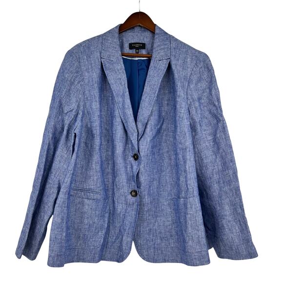 Talbots plus size chambray 100% linen blazer jacket button front lined size 24W - Picture 1 of 8